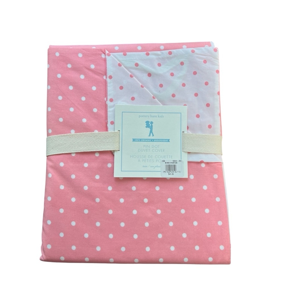 Pottery Barn Organic Pin Dot Duvet Cover Pink Twin - Picture 3 of 5